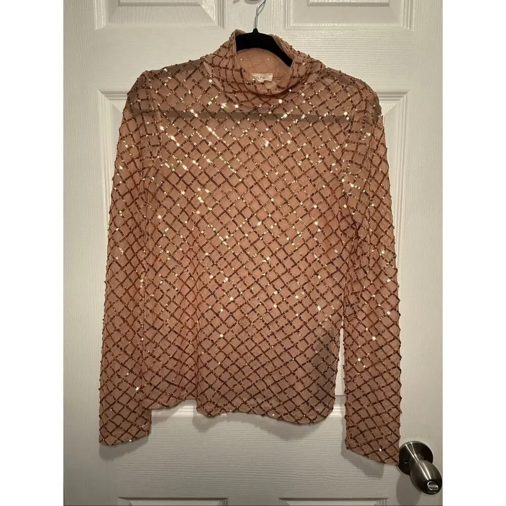 Pilcro Anthropologie turtleneck sequin top Small